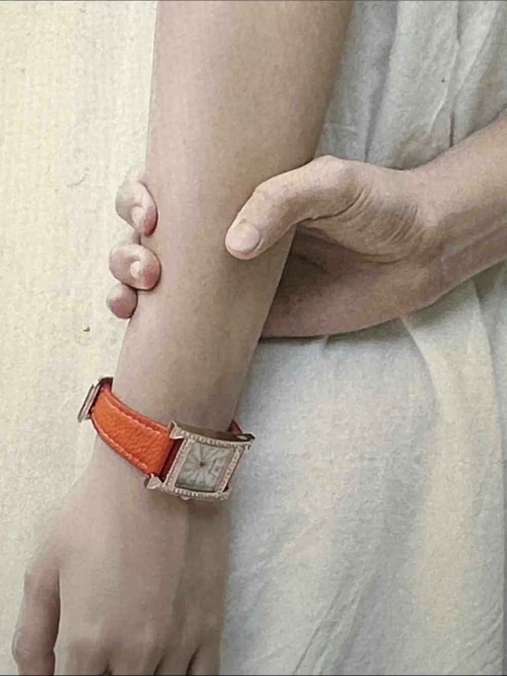 Women's Orange Leather Crystal-Trim Watch